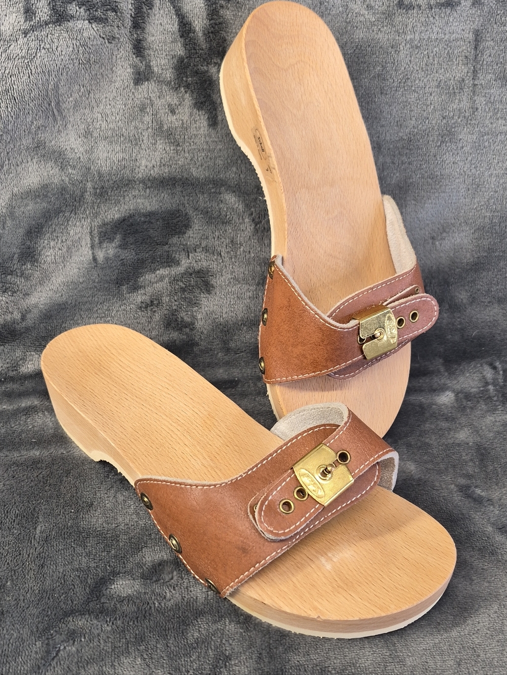 Dr. Scholl's Brown Leather Slide Clog with Gold Buckle Madenin Australia Size 7